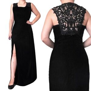 Vintage 90s Scott McClintock Black Velvet Sleeveless Maxi Dress | 8